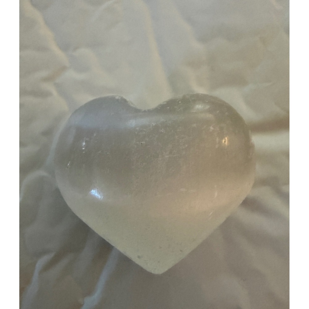 Selenite Crystal Heart White Excellent Polished Palm Stone Decor